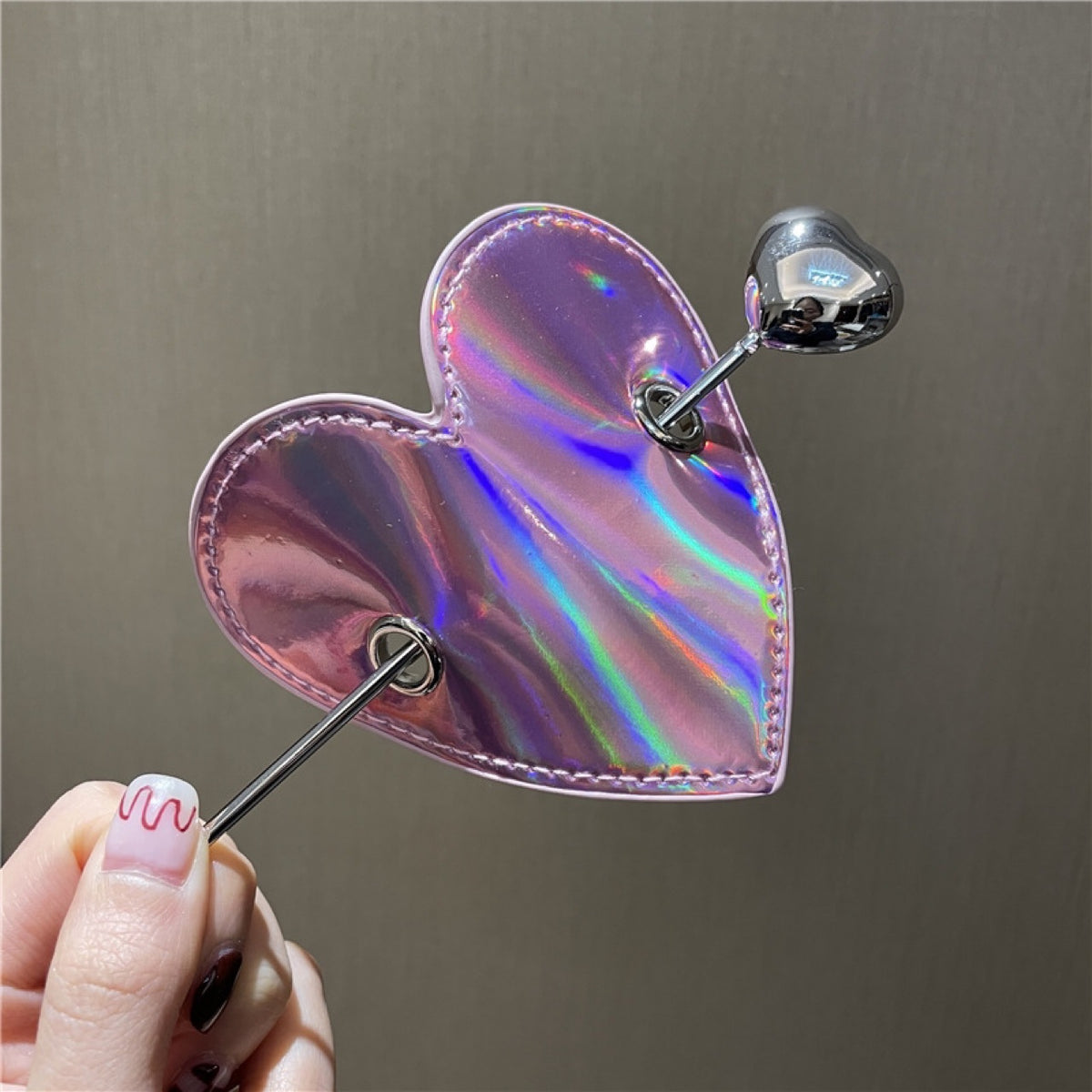 Heart Sequin Leather Hairpin - Pink