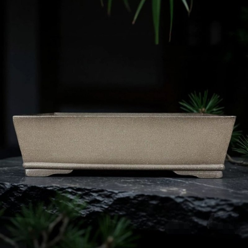 Rectangular Ceramic Bonsai Flower Pot - Purple Sand, 23x17.5x6.8cm