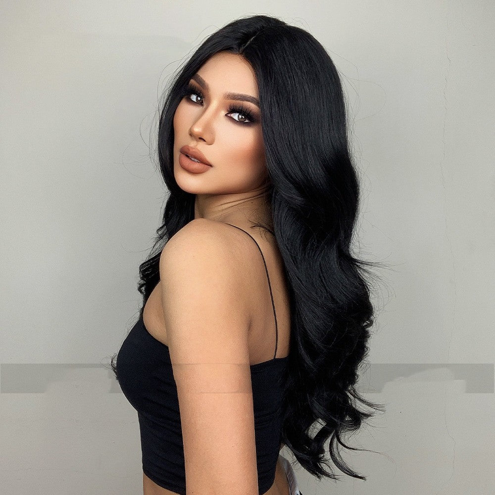 Black Curly Wigs for Cosplay 26 Inch Long Parted Synthetic Hair