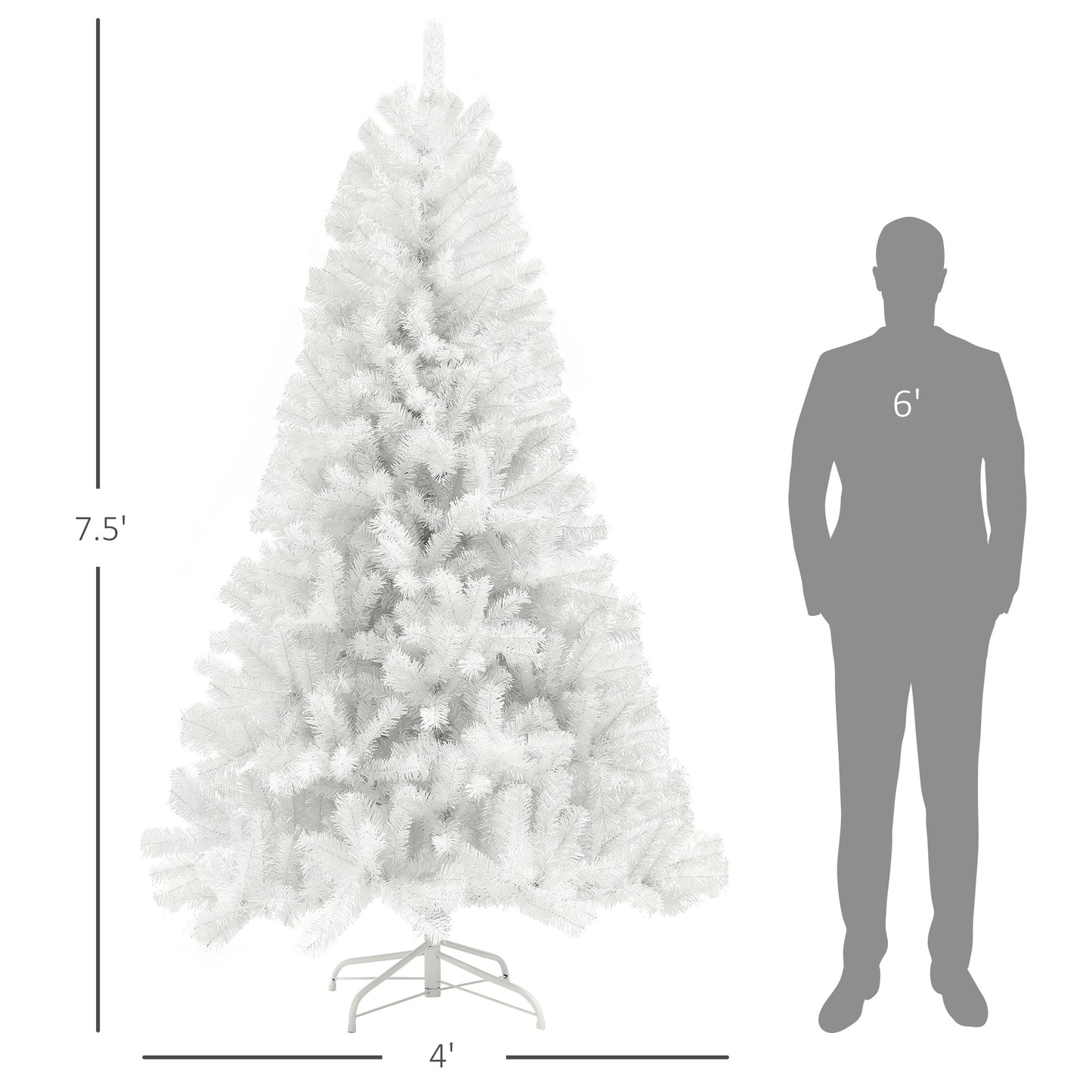 7.5ft White Artificial Christmas Tree with 1346 Branch Tips