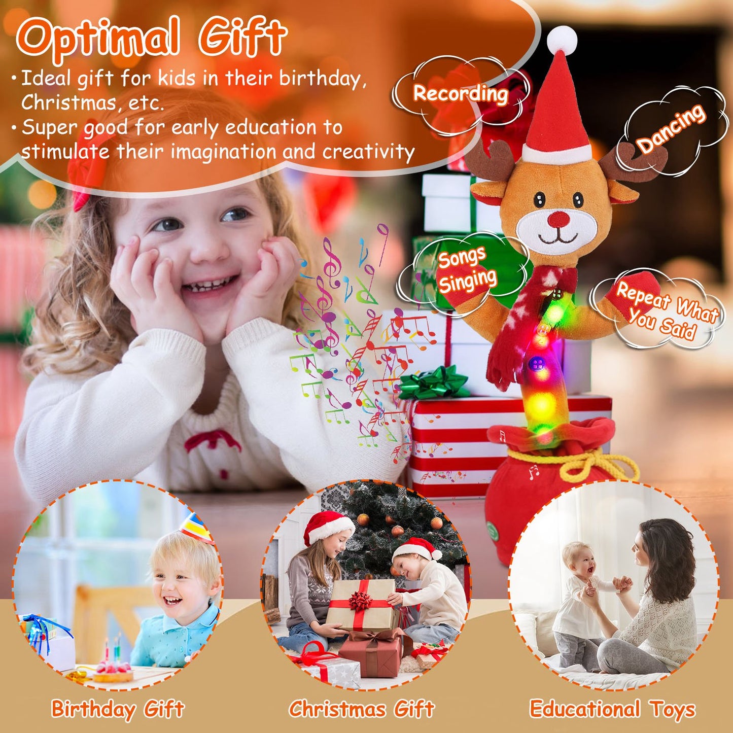 Interactive Plush Dance Toy - Christmas Penguin & Elk Designs