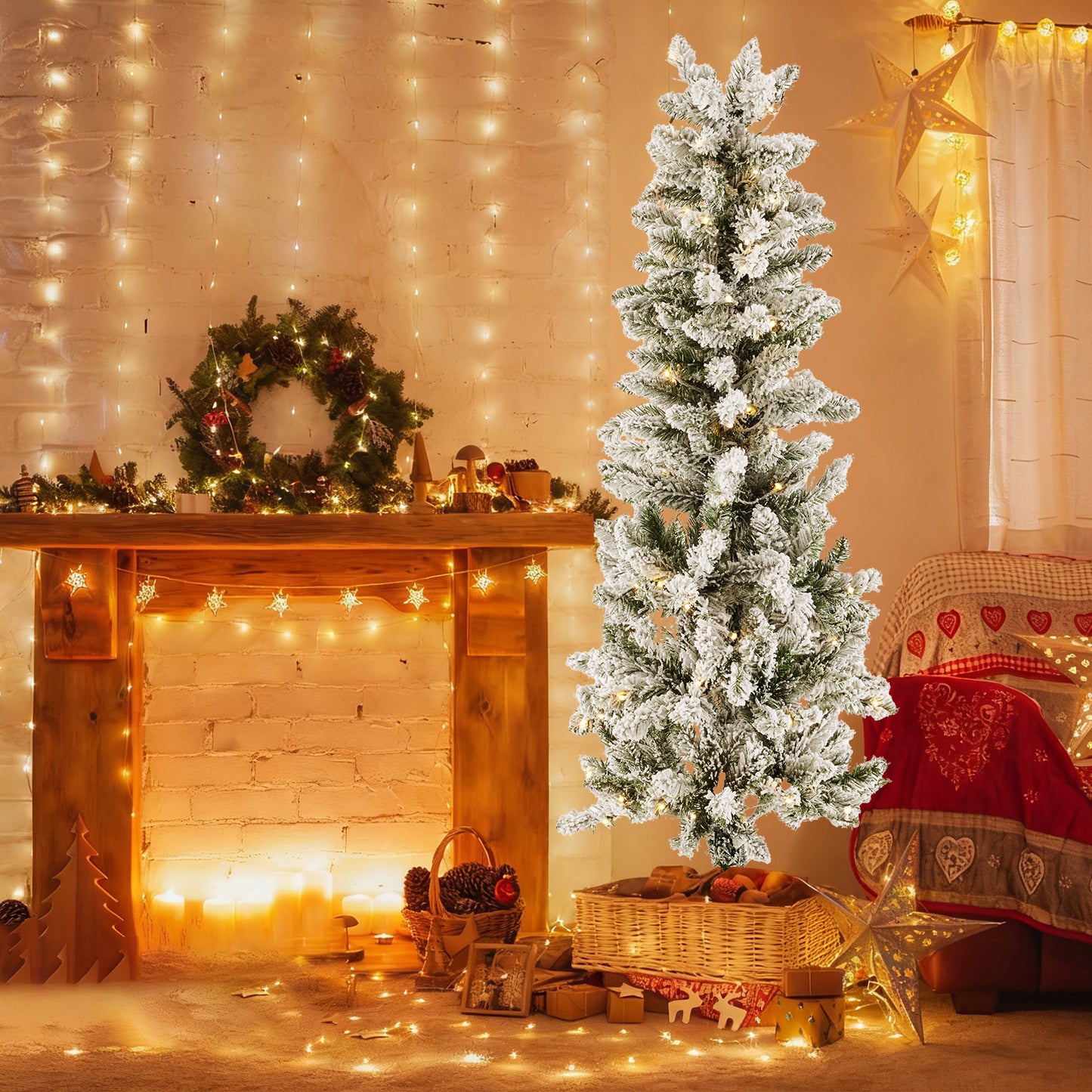Prelit Slim Christmas Tree with 250 LED Lights & Foldable Base