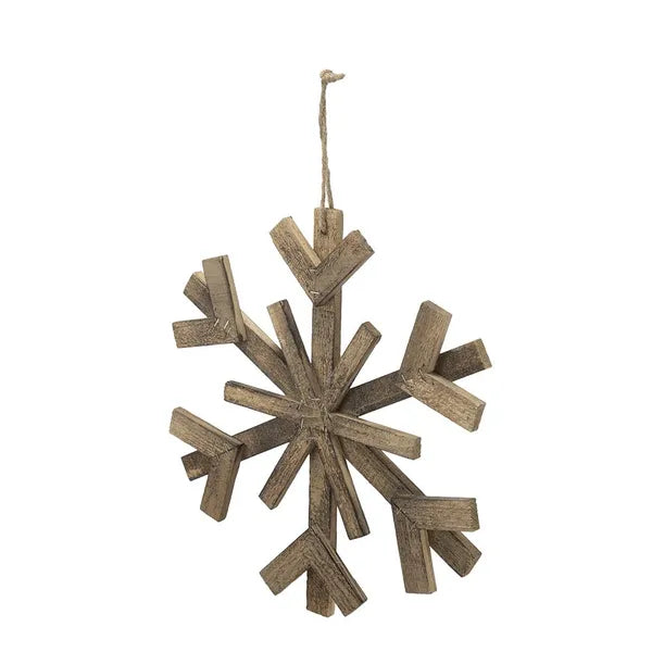 Large Fir Wood Snowflake Ornaments - Set of 2 for Holiday Decor
