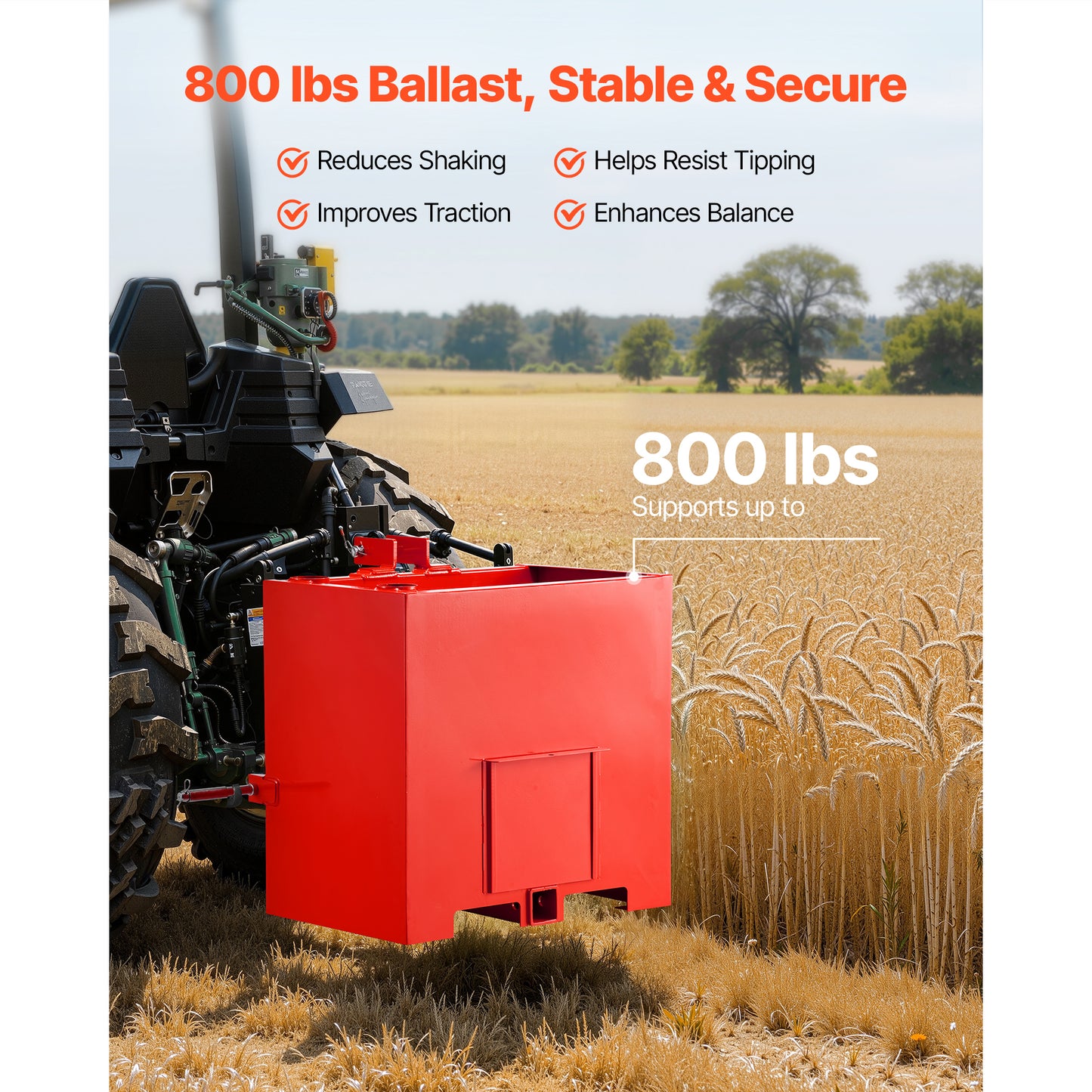 Heavy-Duty Tractor Ballast Box 800 Lbs Capacity with 2 Inch Hitch Receiver