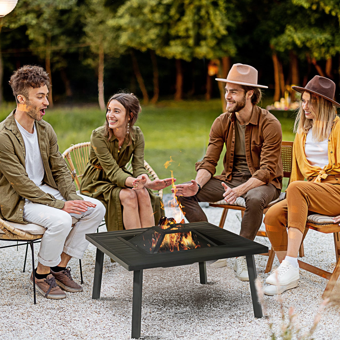 34" Black Outdoor Fire Pit with Grill, Cover & Poker