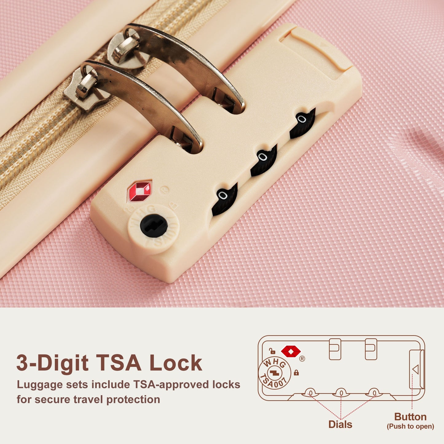 6-Piece Hardside Luggage Set with TSA Lock - Pink