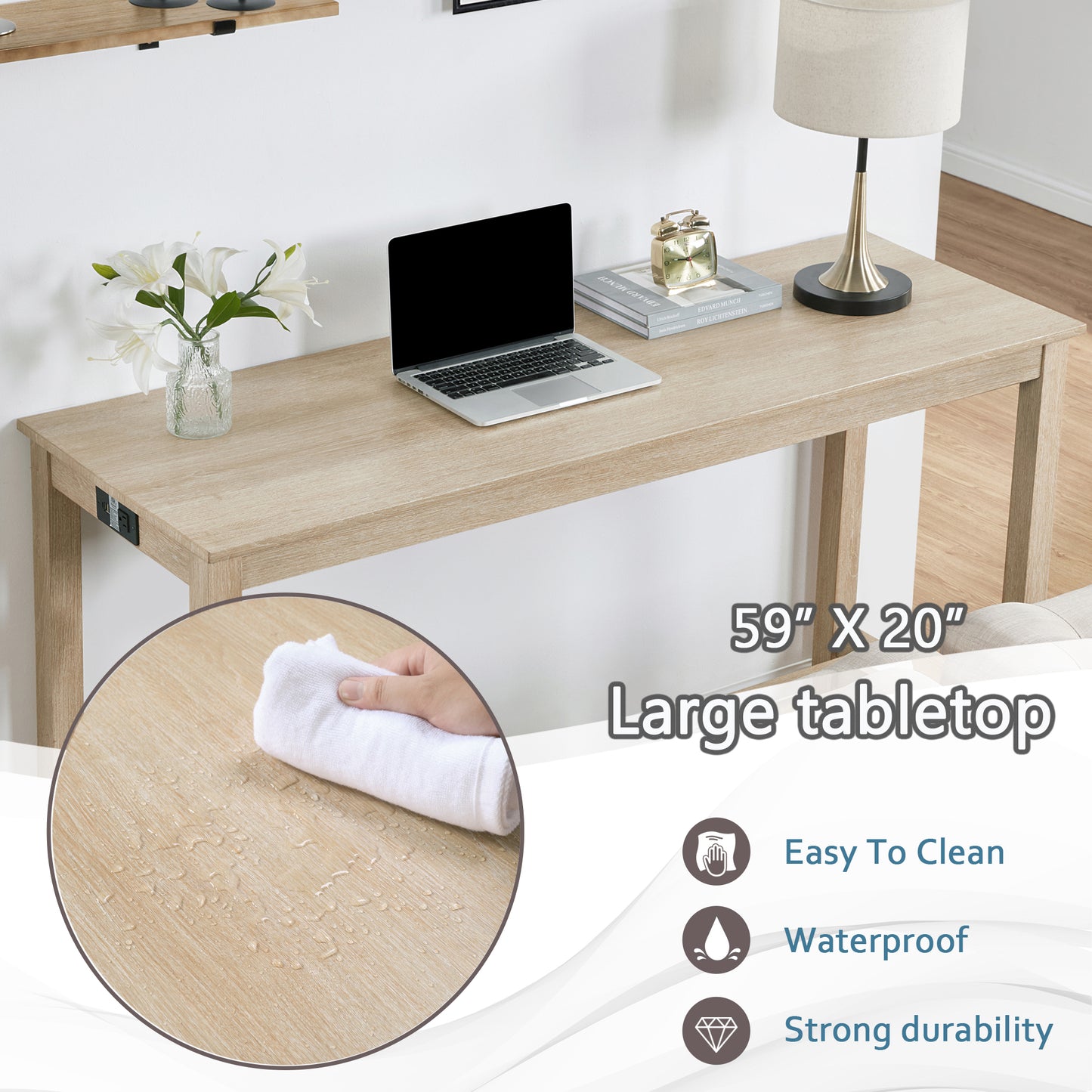 Bar Table Set with Power Outlet & 3 Stools - Light Oak