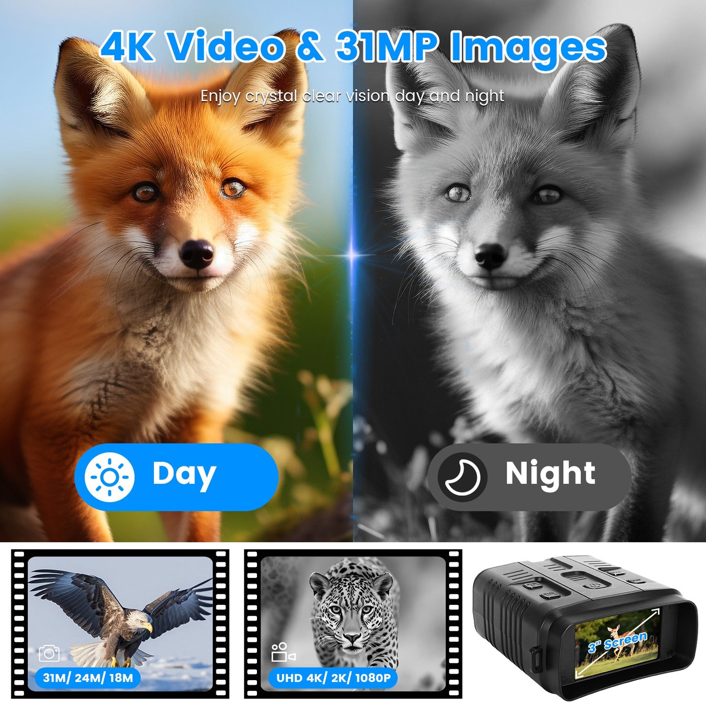 4K Night Vision Goggles with 10X Zoom & 2624ft Range