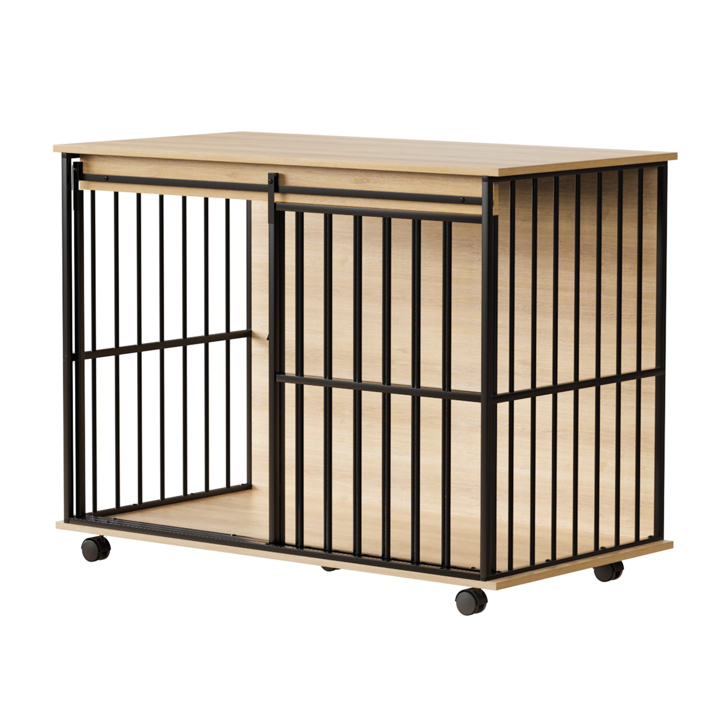 Large Wooden Dog Crate Furniture for Medium to Large Dogs - Black & Natural