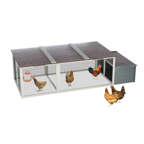 Large Wooden Chicken Coop with Run and Weatherproof Roof - Gray