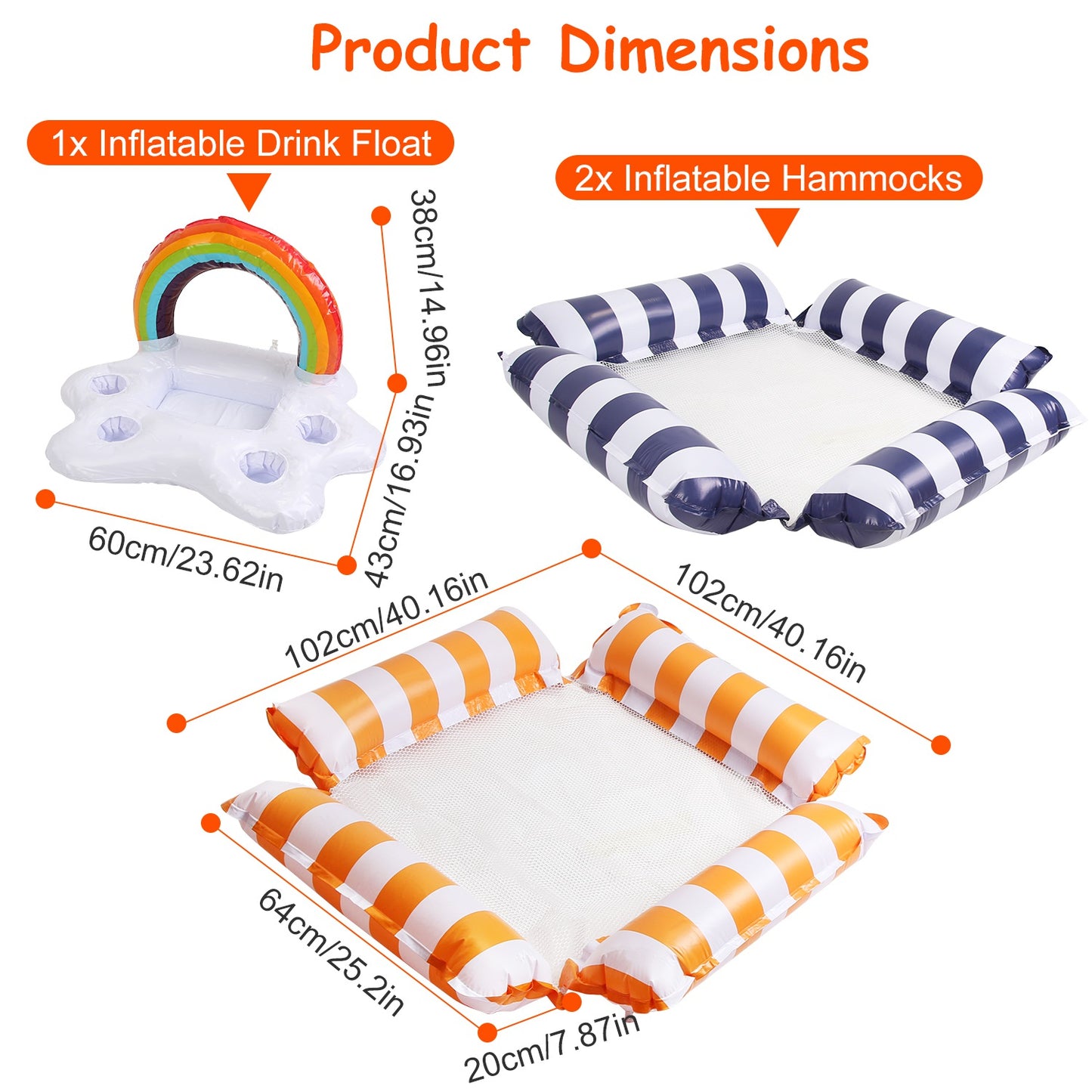 Inflatable Pool Float Set - 2 Hammocks & 1 Drink Float