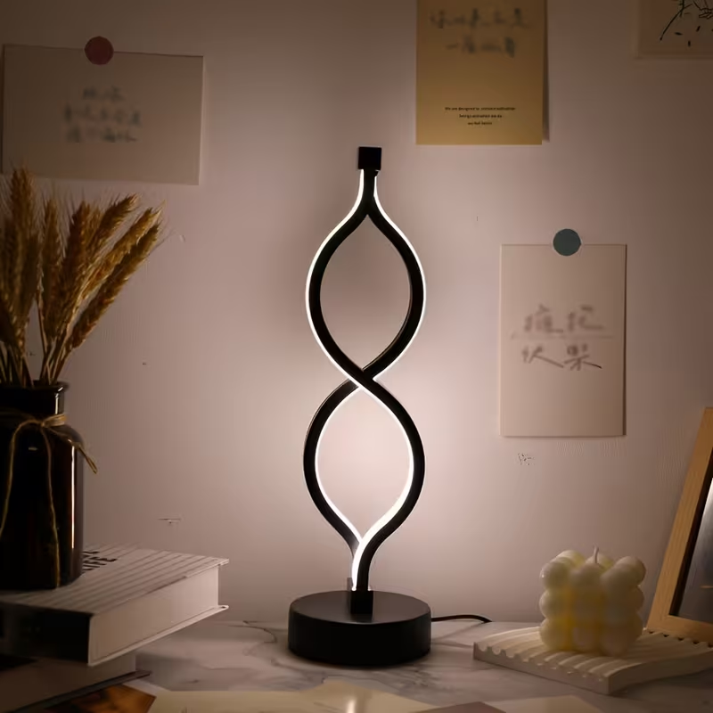 2-Pack Modern Wave USB Desk Lamp with 3-Color Dimmable Lighting for Bedroom