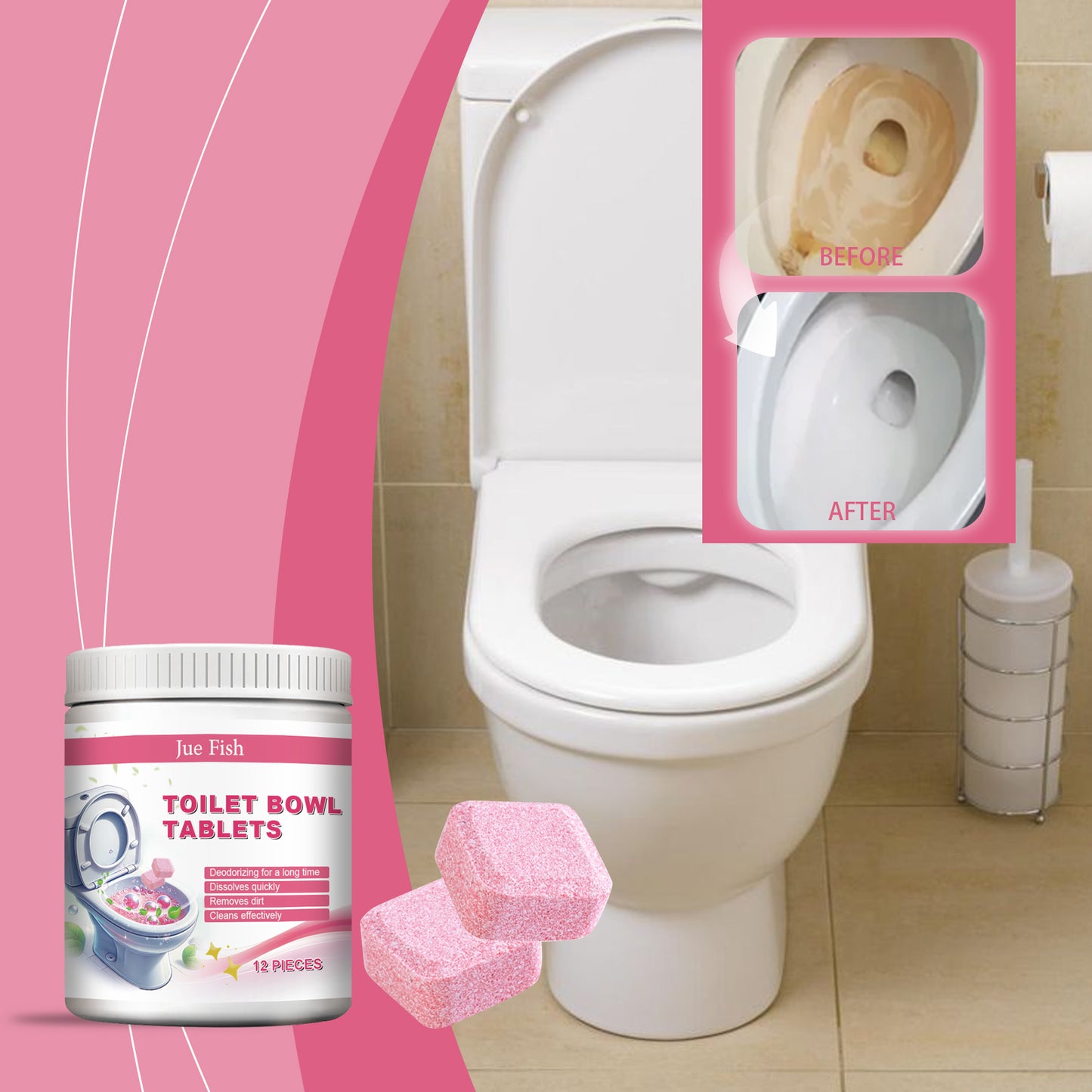 Toilet Cleaning Effervescent Tablets Pack - 12 Pieces Bottle