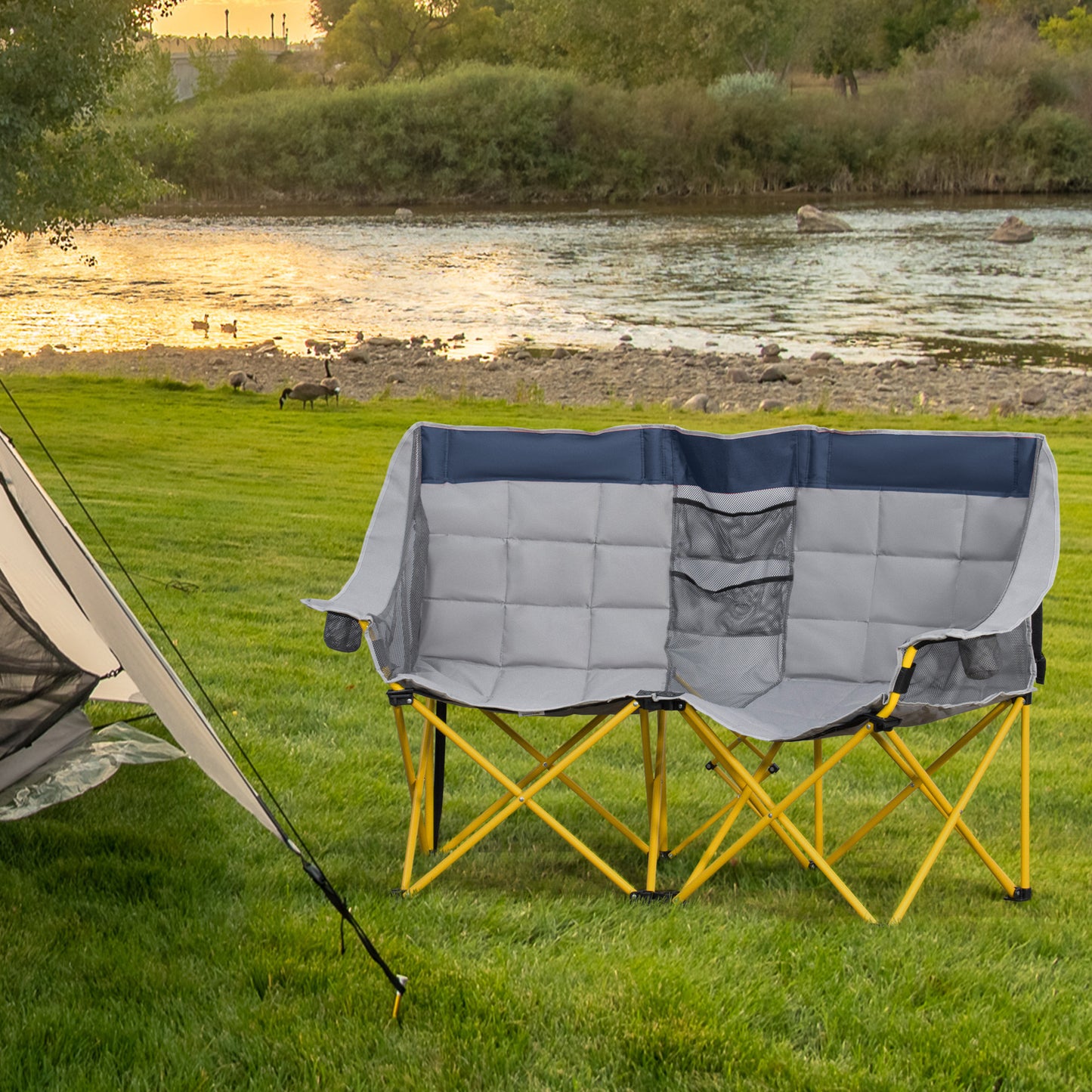 Oversized Folding Camping Chair with Carry Bag & Cup Holders - Navy Blue