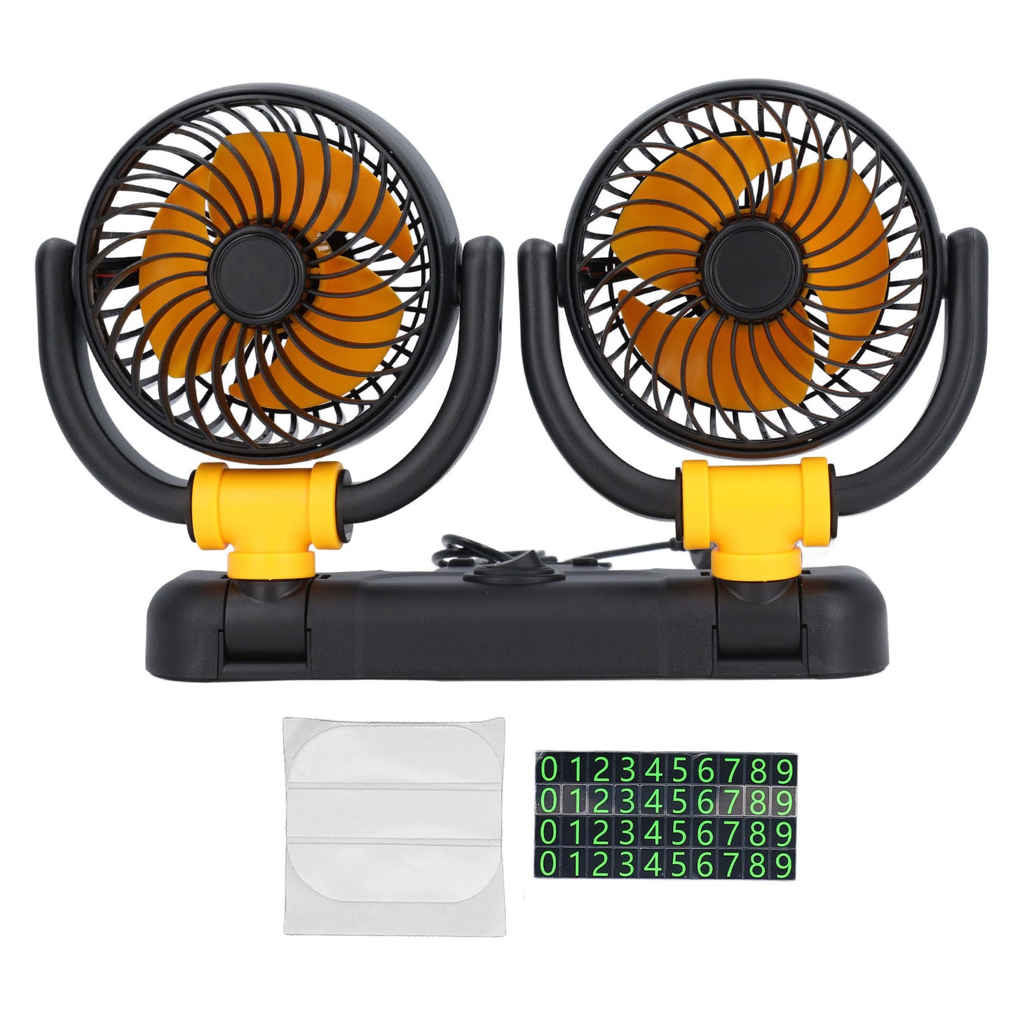 Dual Head Car Fan with 360° Rotation and 2 Speed Settings - DC12V