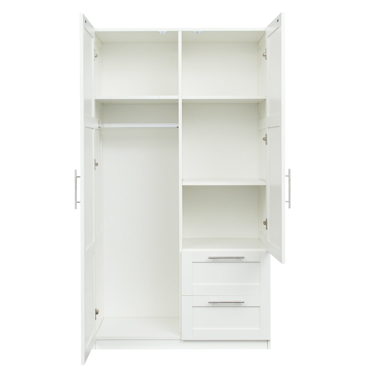 High Wardrobe and Kitchen Cabinet with 2 Doors and 2 Drawers - White