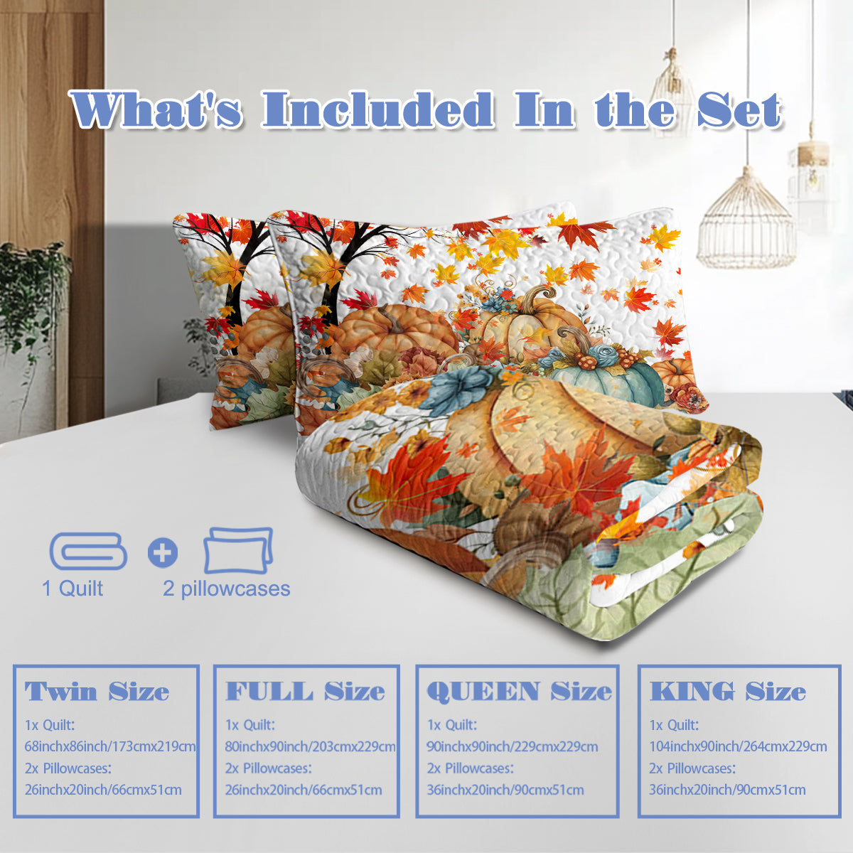 Colorful Pumpkin Pattern Quilt Set with Pillowcases - All Seasons
