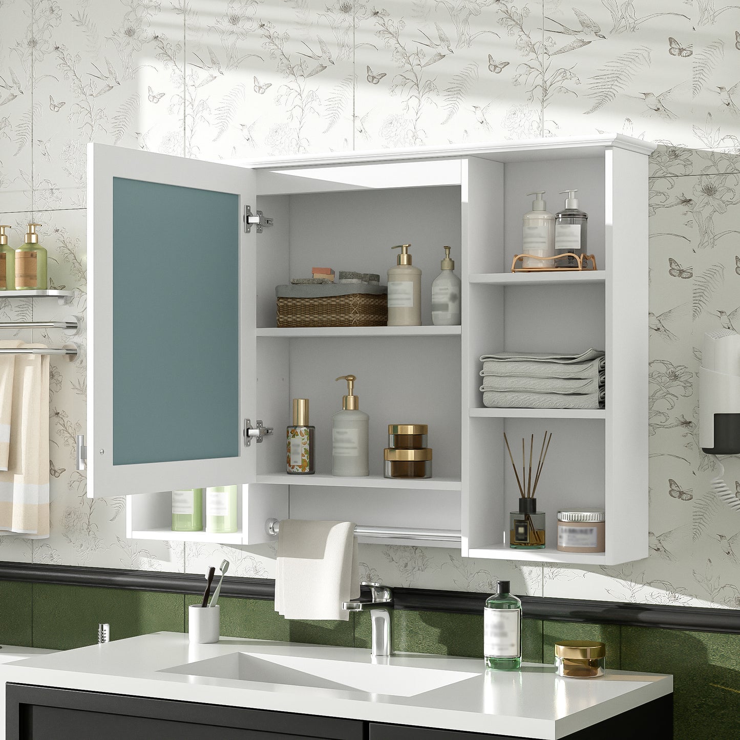 42-Inch Wall-Mounted Bathroom Mirror Cabinet with Adjustable Shelf
