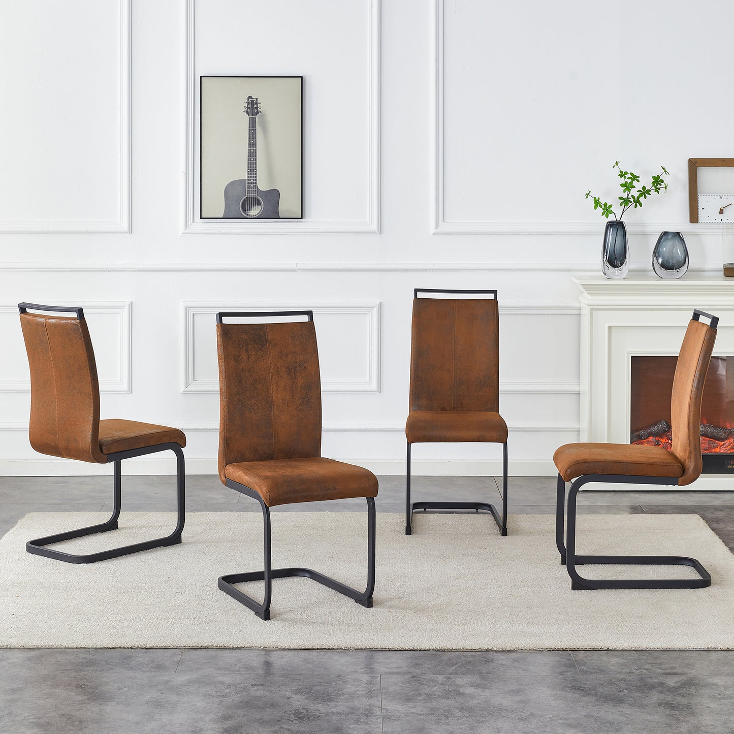 Set Of 4 Vintage Brown Tech Fabric Dining Chairs 39.3in High, 20.4in
