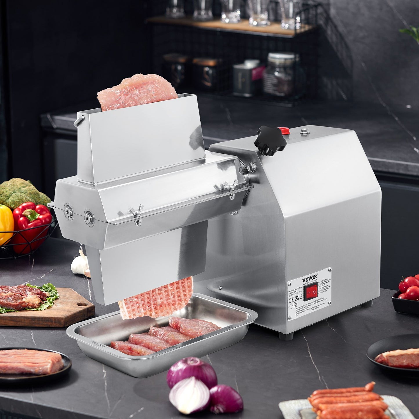 Heavy Duty Commercial Meat Tenderizer Machine with Stainless Steel Blades - 750W Electric Kitchen Tool for Beef, Poultry, Fish