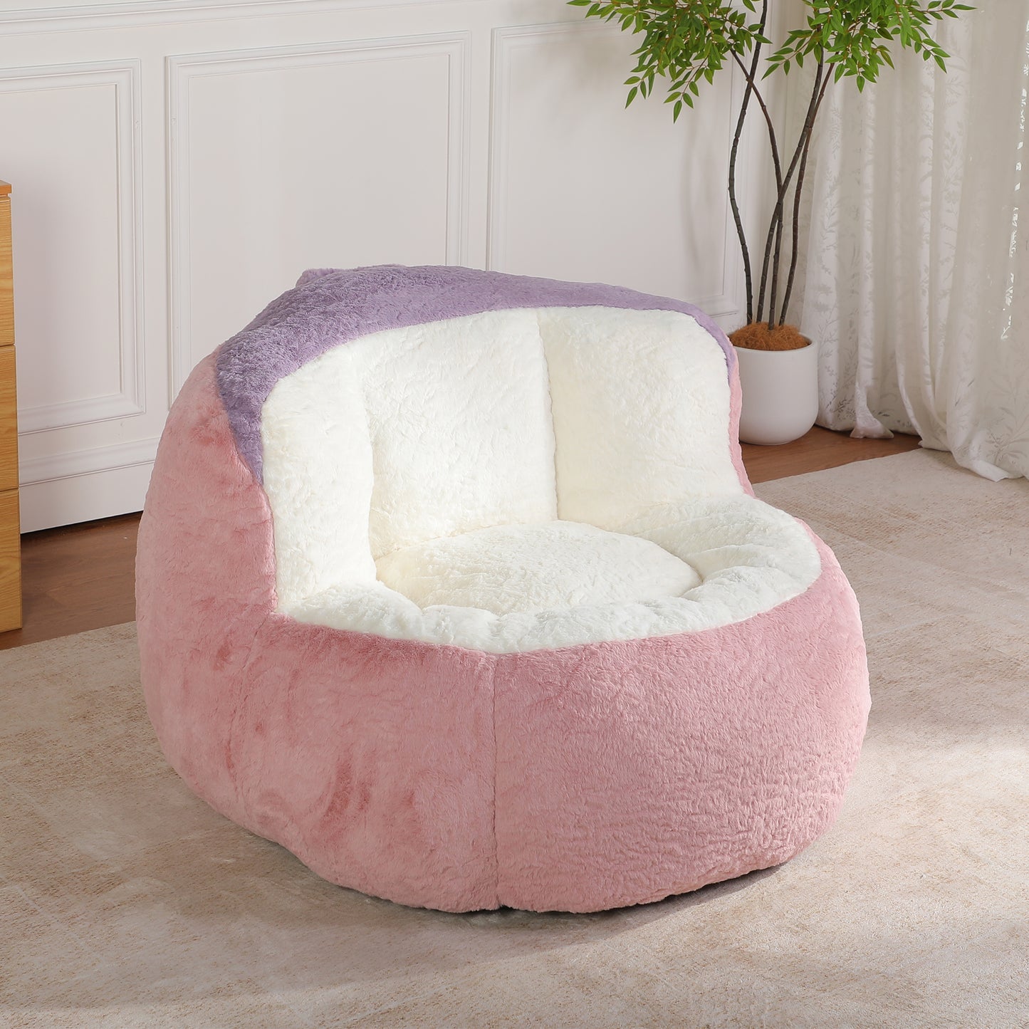 Oversized Multicolor Faux Fur Bean Bag Chair - Large Lounger Sofa