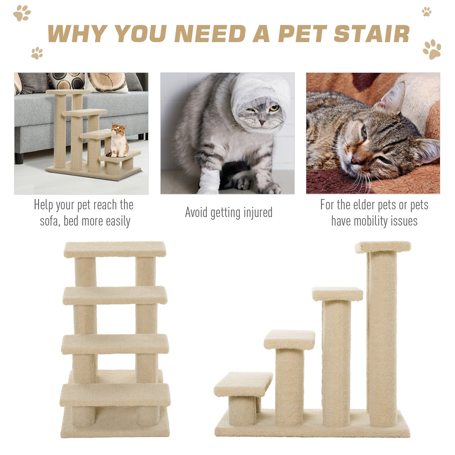 25-Inch Multi-Level Carpeted Cat Scratching Post with Steps - Cream White