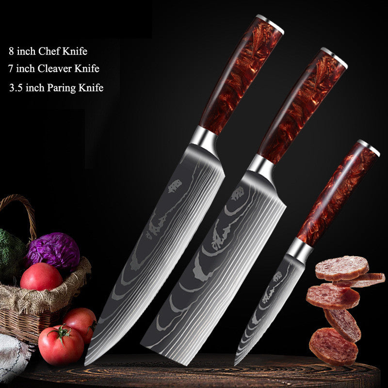 Damascus Laser Pattern Knife Set with Resin Handle - Multiple Sizes