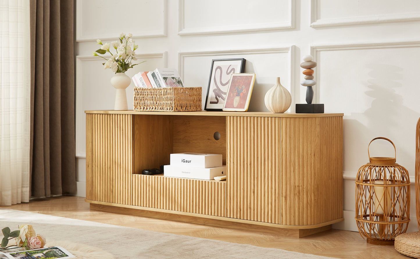 64-Inch Wavy TV Stand - Modern Storage Cabinet in Natural
