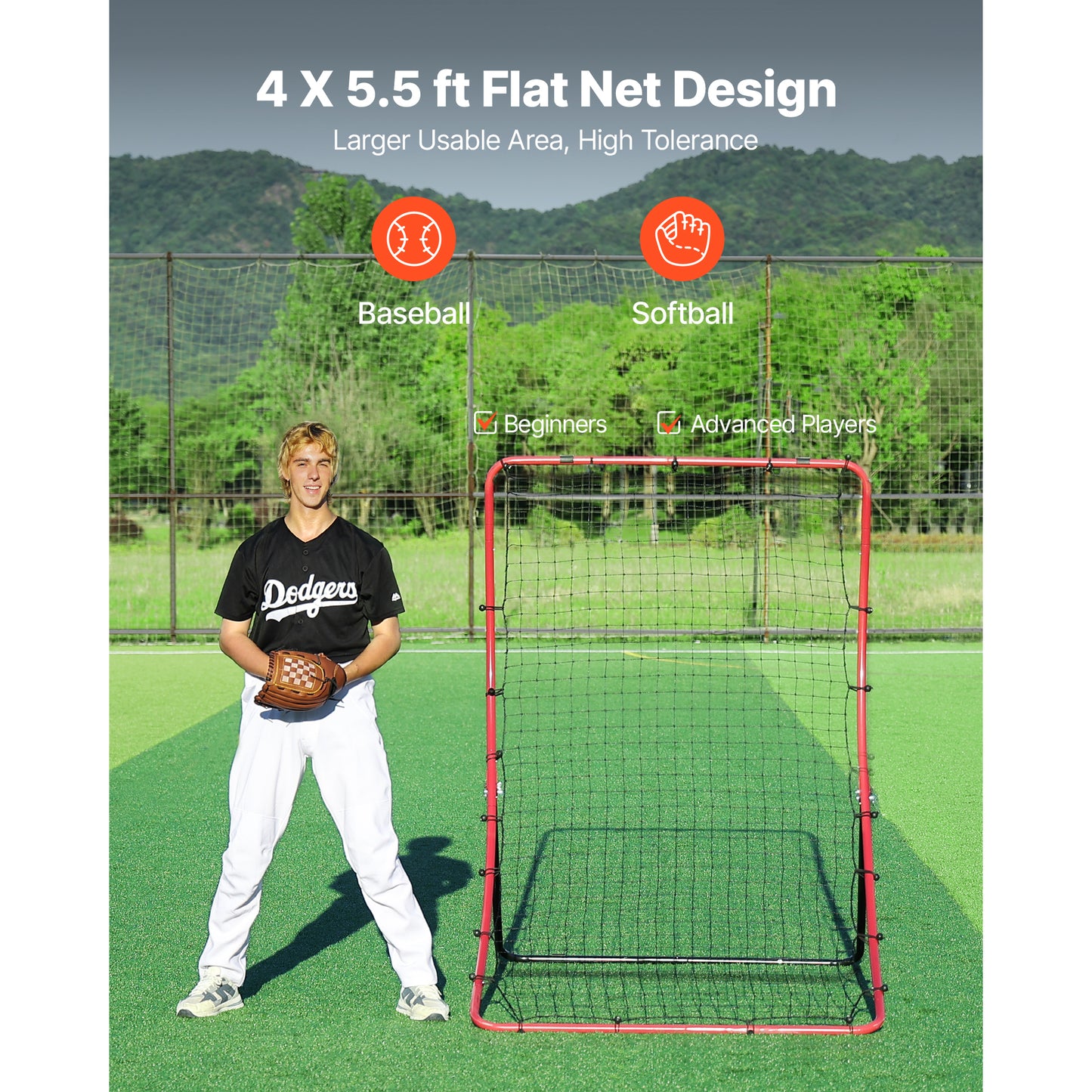 Baseball Softball Rebounder Net - Adjustable Pitch Back Trainer for Practice