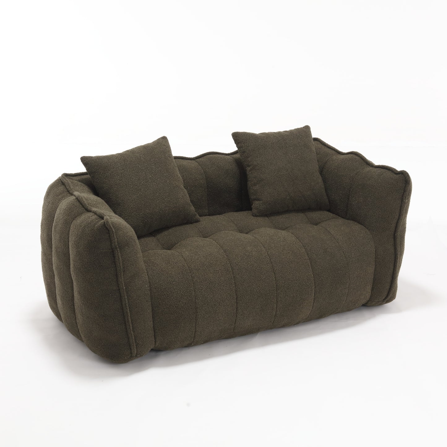 Olive Green Soft Beanbag Chair for Two - Chenille Foam Recliner