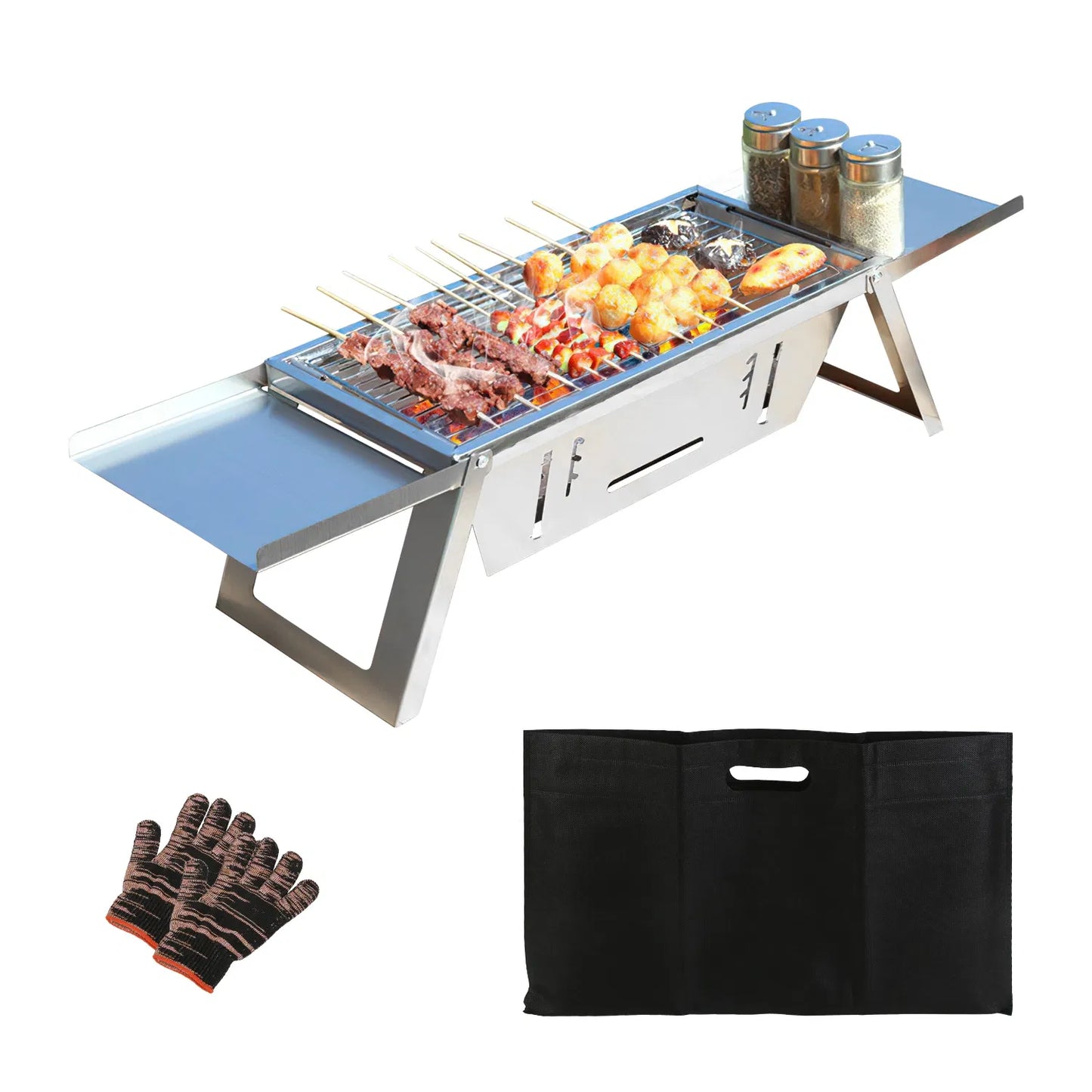 3-in-1 Portable Charcoal Grill & Fire Pit - Stainless Steel