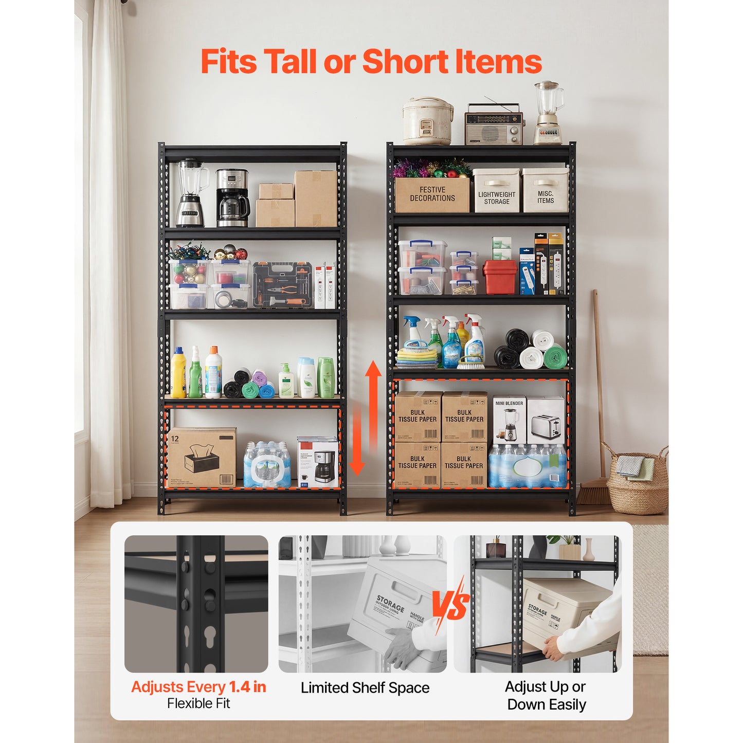 Heavy Duty Garage Storage Shelves - 5-Tier Adjustable Metal Utility Rack - 3000 lbs Capacity