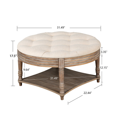 Large Round Waterproof Ottoman Coffee Table with Storage - Beige