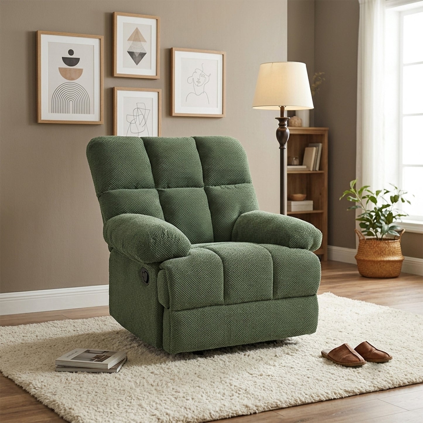 Modern Dark Green Manual Rocker Recliner Chair - Cozy Upholstery
