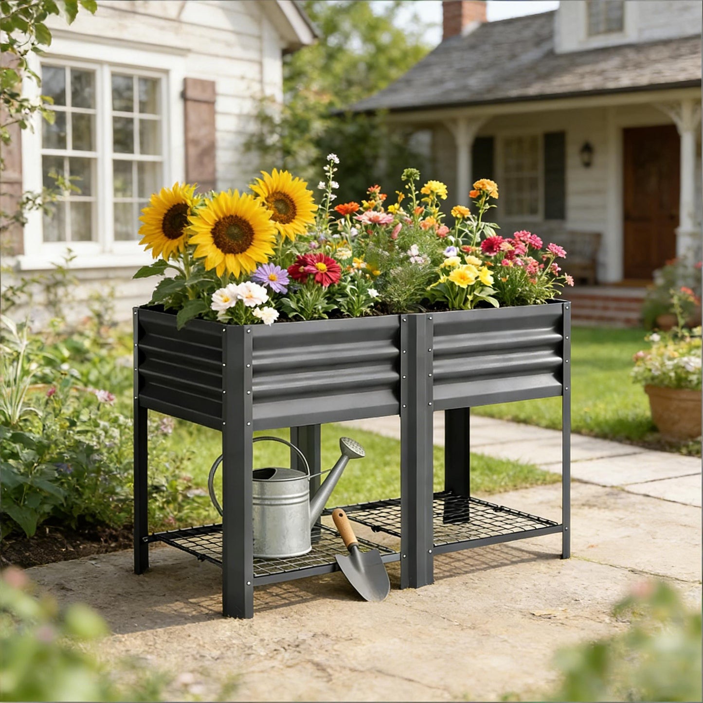 Outdoor Elevated Planter Box - Dark Gray Raised Garden Bed