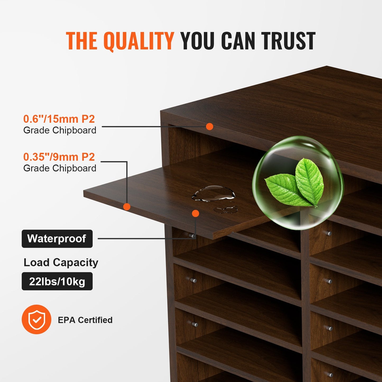 Wood Literature Organizer with 12 Compartments - Adjustable Shelves