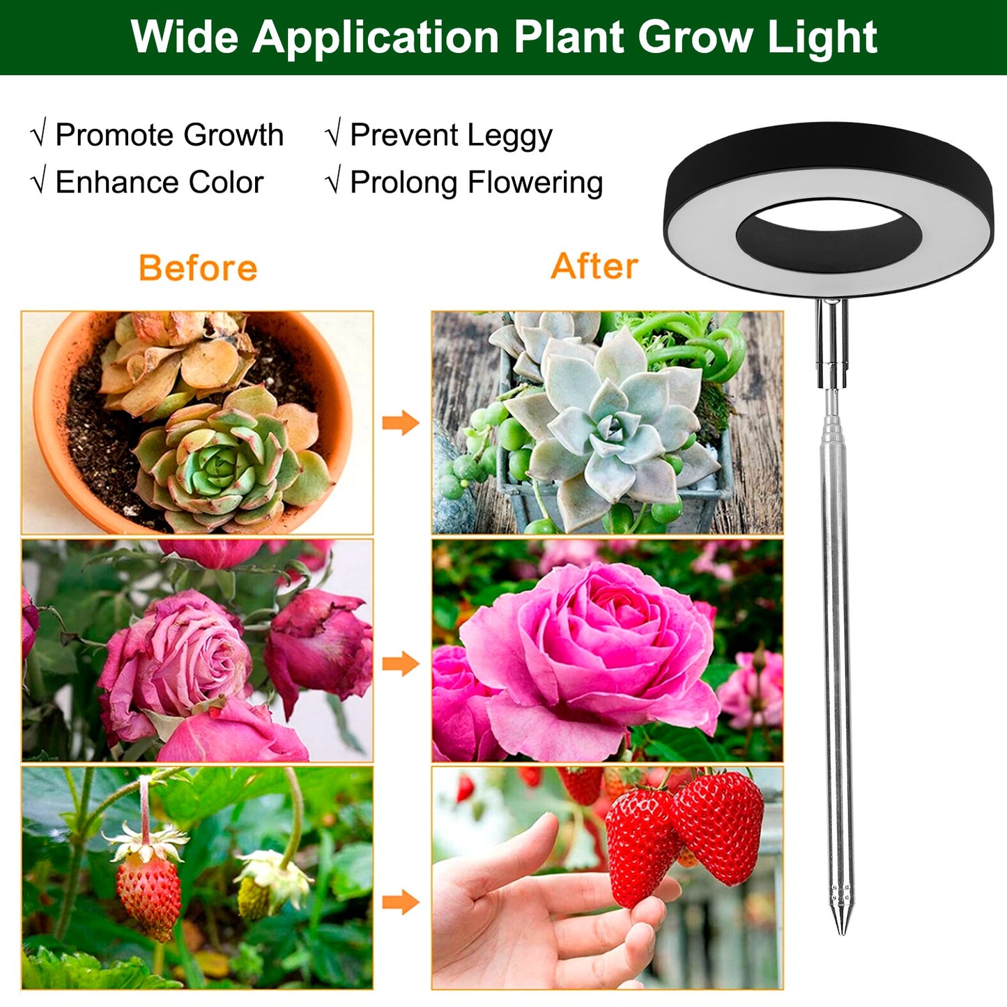 Indoor Plant Grow Light LED Full Spectrum with Auto Timer & Dimmable Brightness