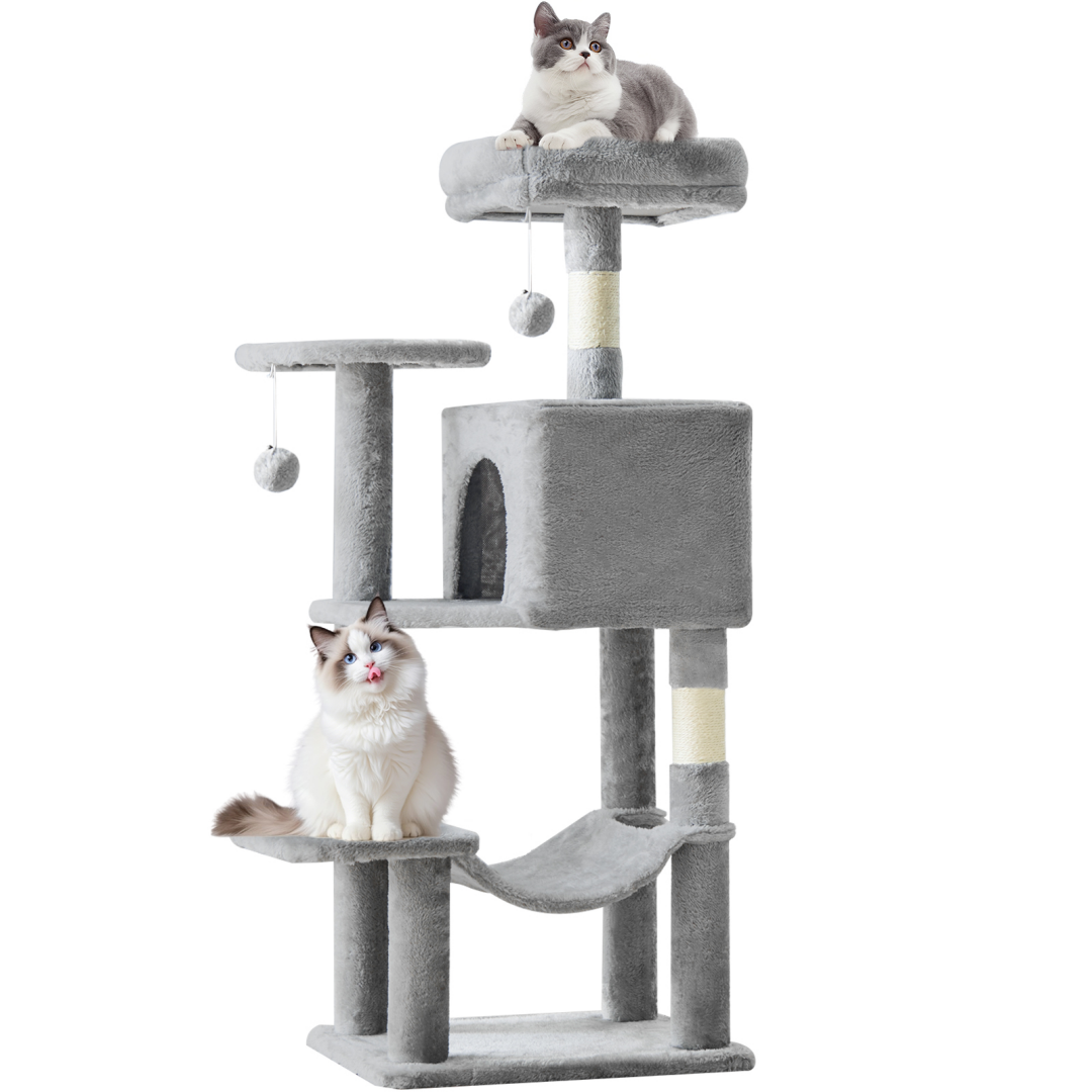 44-Inch Multi-Level Cat Tree Tower with Scratching Posts, Platforms & Hammock