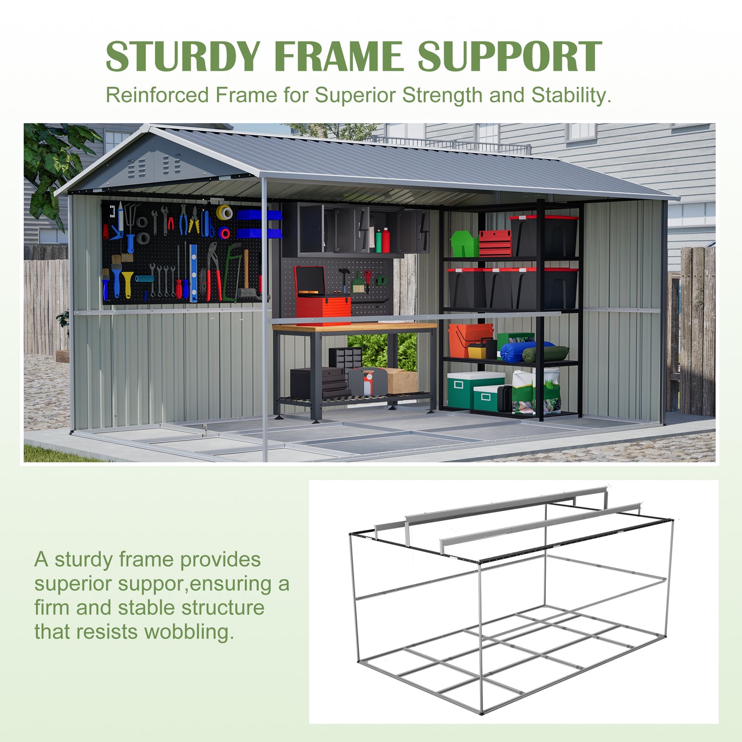 8x12 FT Metal Storage Shed with Side Door - Grey Outdoor Tool Shed