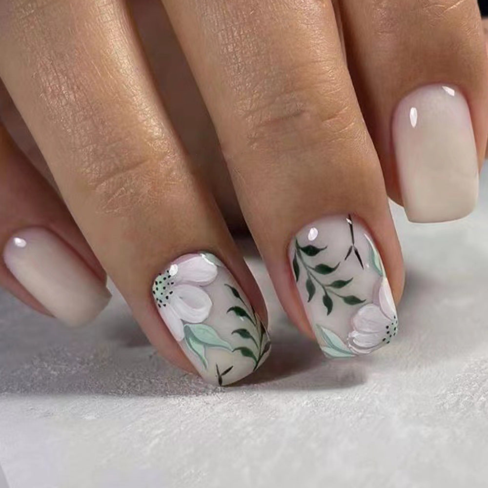 24 Pcs Nail Stickers Green Leaf Flower Pattern Cute and Elegant Nail Art Decals