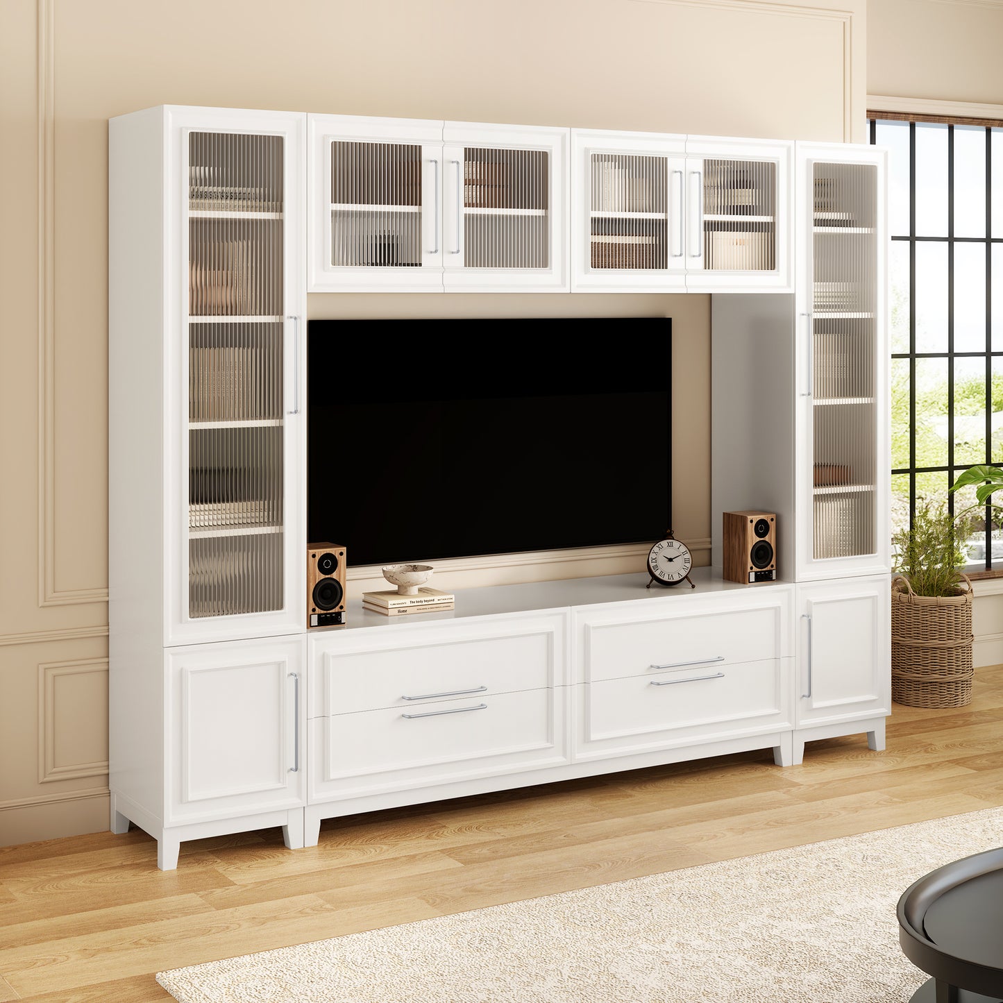 Modern 102" Wall Unit Entertainment Center with Glass Doors