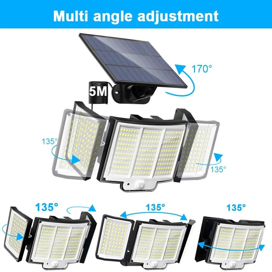 Outdoor Solar Motion Sensor Light 348 LEDs Waterproof 3-Head Security Lamp with Remote