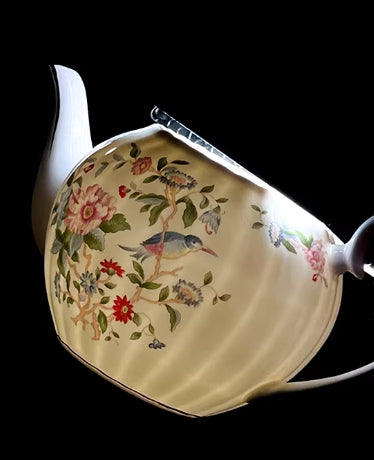 Retro Floral Bone China Teapot - 800ml Pink Overglaze Sparrow Design