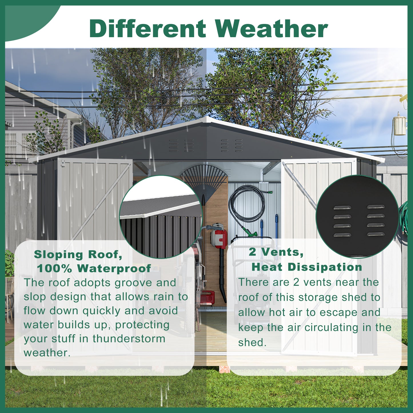 Metal Outdoor Storage Shed 10x12 FT with Lockable Doors - Black