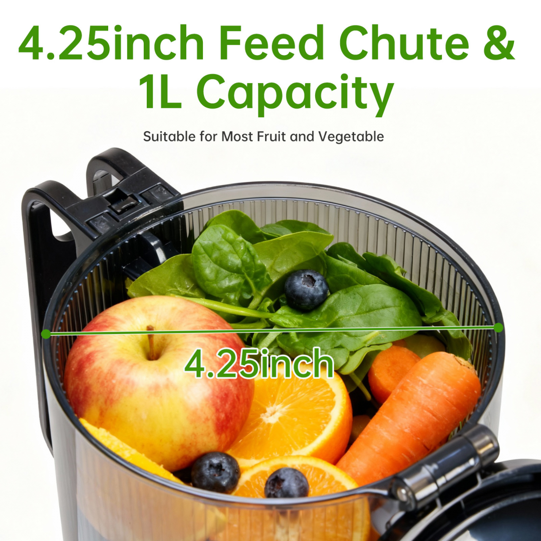Cold Press Juicer with Wide Feeding Trough - Black