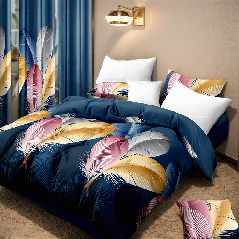 9-Piece Boho Feather Quilt and Curtain Set - Customizable Panels