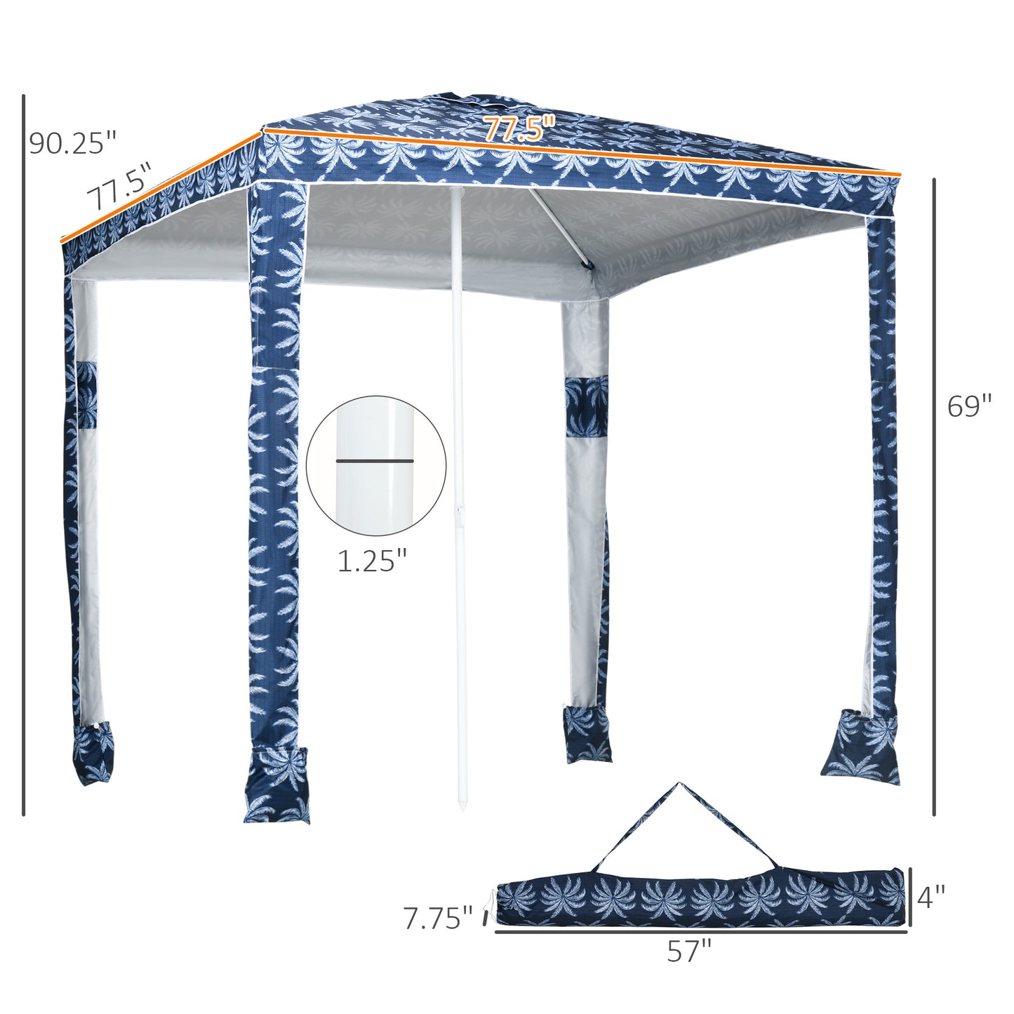 Beach Canopy Umbrella - 6.5' UV50+ Sun Shade with Sandbags