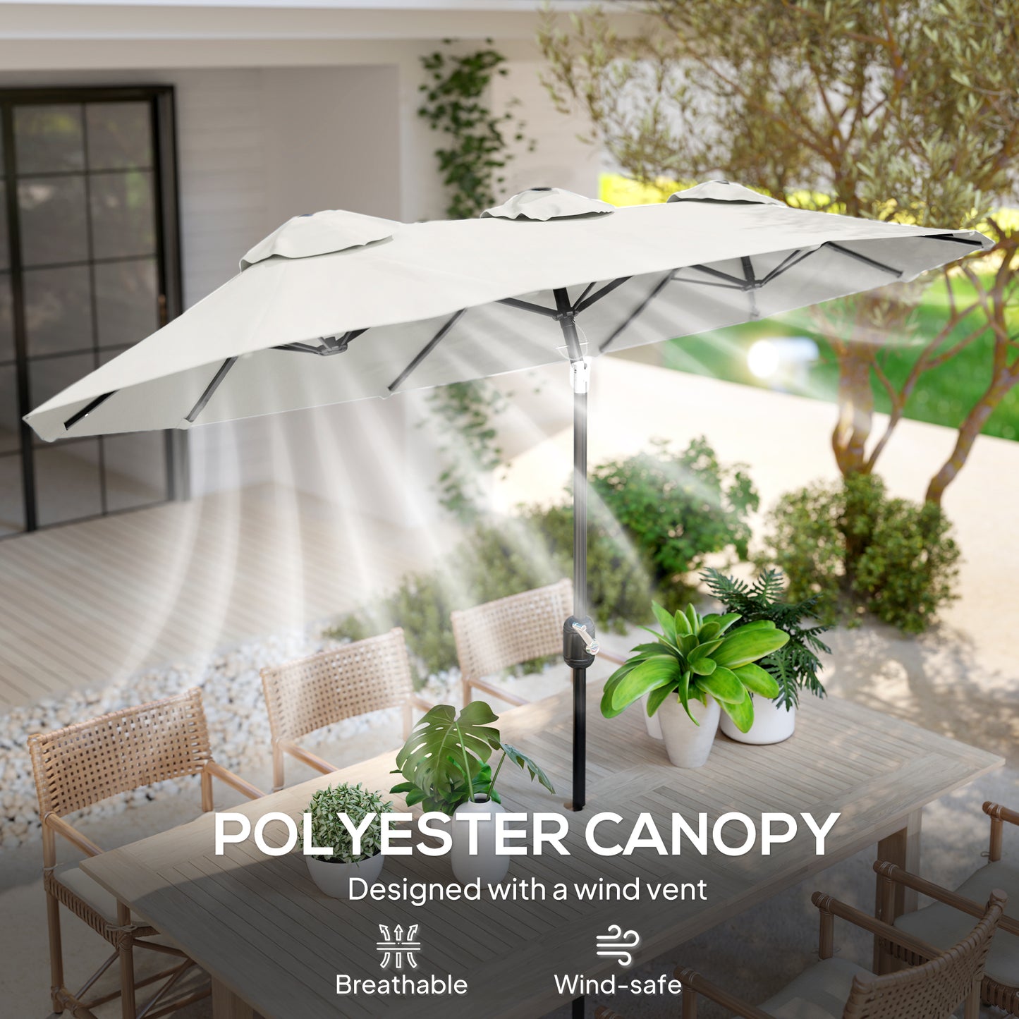 Double-Sided Patio Umbrella - 9.7 ft Outdoor Market Umbrella with Tilt Crank, Air Vents, White