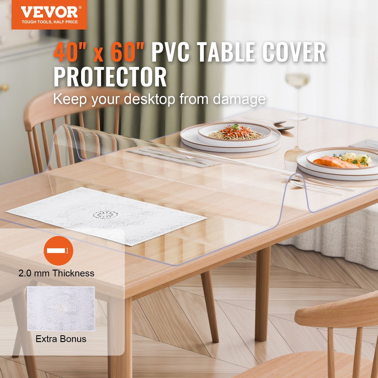 Clear PVC Table Protector 40x60 Inch - 2.0mm Thick
