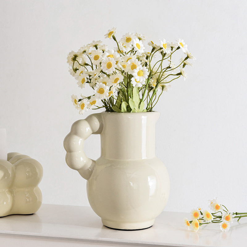 French Ceramic Vase Set - Cream, Black, and Beige Decorative Flowers & Tulips